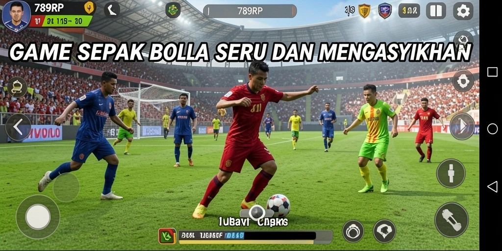 Screenshot utama 789RP menampilkan aksi seru di lapangan sepak bola.