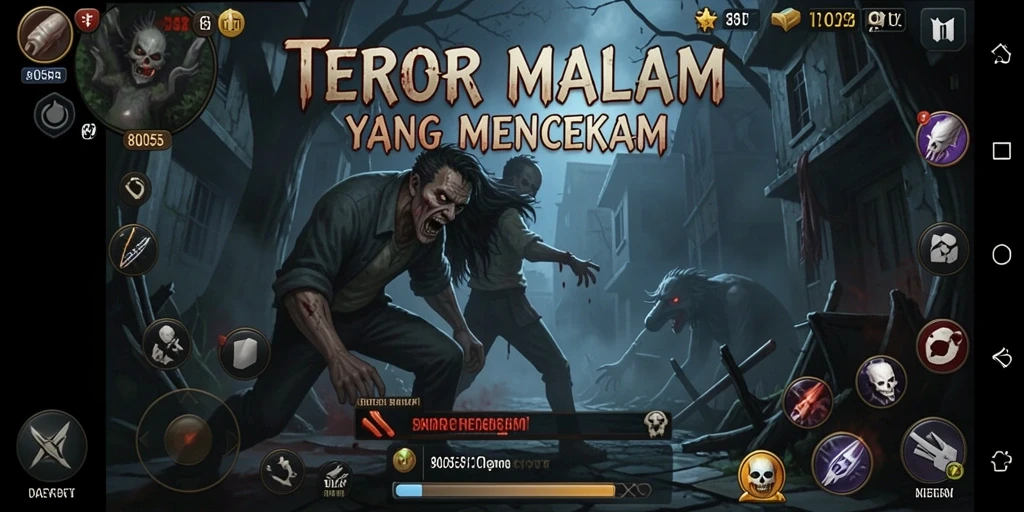 Screenshot gameplay 8055 menampilkan suasana gelap dan menakutkan.