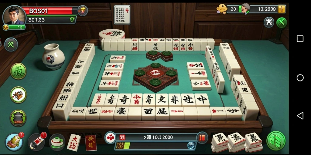 Tampilan screenshot utama BOS01 menampilkan keseruan bermain Mahjong.