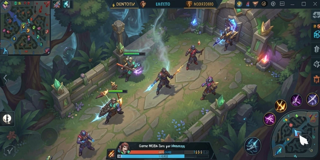 Gameplay DENTOTO menampilkan pertarungan seru antar tim MOBA.