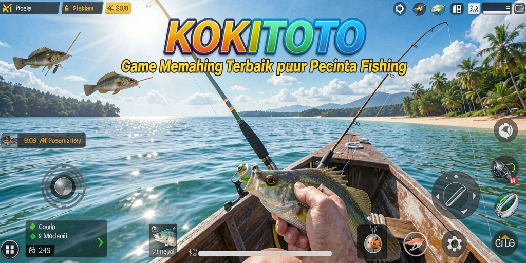 Tampilan gameplay KOKITOTO saat menangkap ikan di laut.