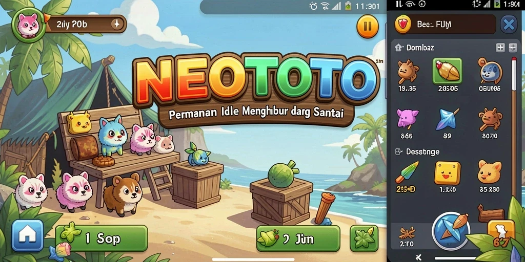 Screenshot gameplay NEOTOTO yang menampilkan kemajuan Idle yang seru.