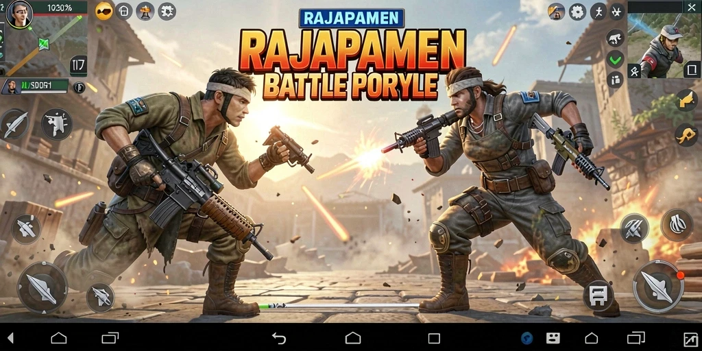 Gameplay mendebarkan dalam RAJAPAMEN Battle Royale.